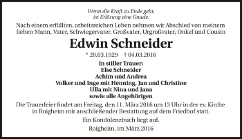 Traueranzeige von Edwin Schneider 