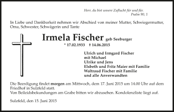 Traueranzeige von Irmela Fischer 