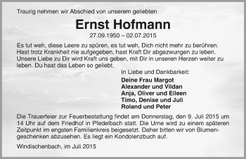 Traueranzeige von Ernst Hofmann 
