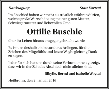 Traueranzeige von Otto Buschle 