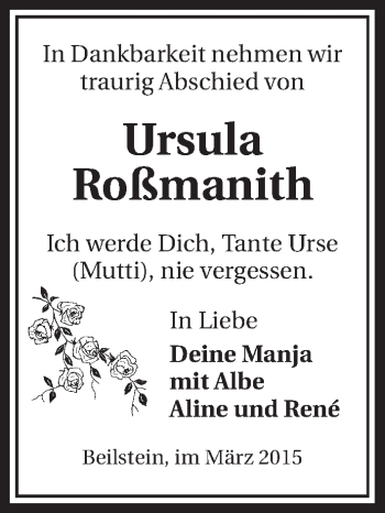 Traueranzeige von Ursula Roßmanith 