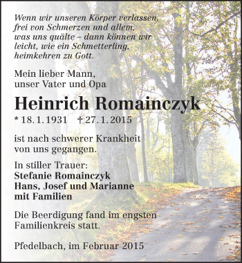 Traueranzeige von Heinrich Romainczyk 