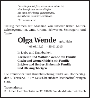 Traueranzeige von Olga Wende 