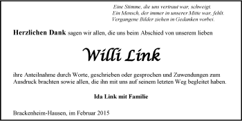 Traueranzeige von Willi Link 