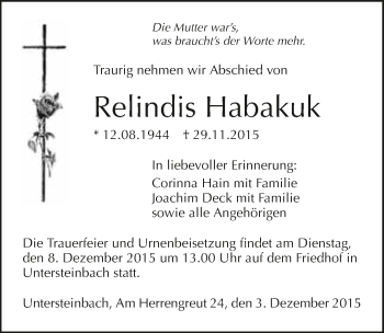 Traueranzeige von Relindis Habakuk 