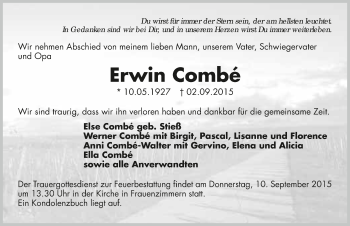 Traueranzeige von Erwin Combé 