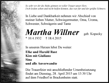 Traueranzeige von Martha Willner 