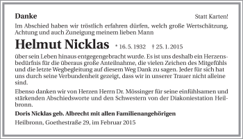 Traueranzeige von Helmut Nicklas 