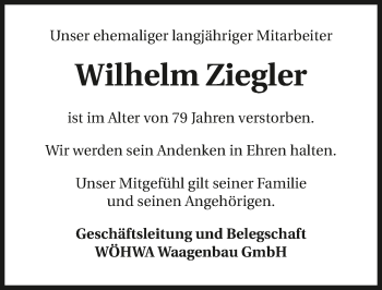Traueranzeige von Wilhelm Ziegler 