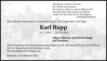 Traueranzeige von Karl Rupp 