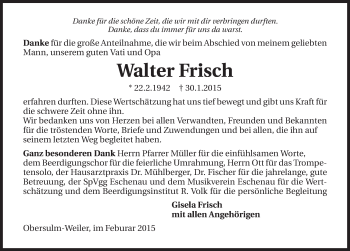 Traueranzeige von Walter Frisch 