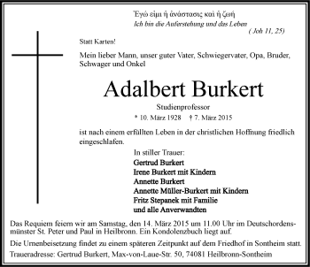 Traueranzeige von Adalbert Burkert 