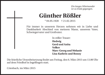 Traueranzeige von Günther Rößler 