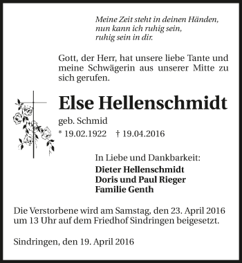Traueranzeige von Else Hellenschmidt 