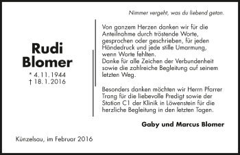 Traueranzeige von Rudi Blomer 