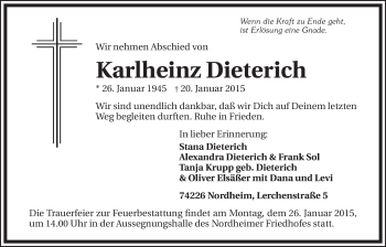 Traueranzeige von Karlheinz Dieterich 