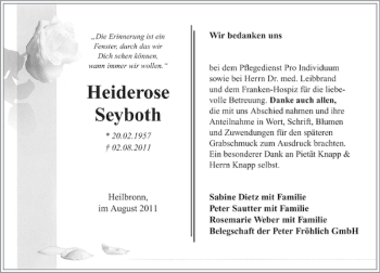 Traueranzeige von Heiderose Seyboth 
