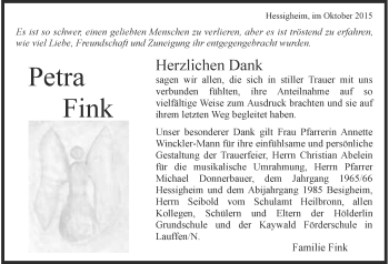 Traueranzeige von Petra Fink 