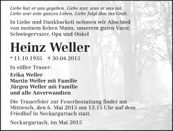 Traueranzeige von Heinz Weller 