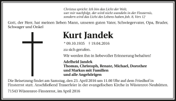 Traueranzeige von Kurt Jandek 