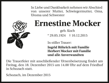 Traueranzeige von Ernestine Mocker 