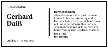 Traueranzeige von Gerhard Daiß 