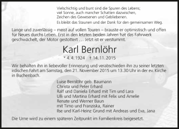 Traueranzeige von Karl Bernlöhr 