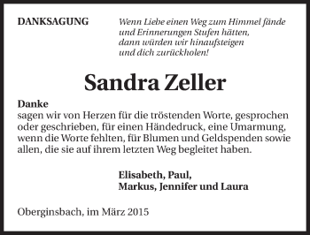 Traueranzeige von Sandra Zeller 