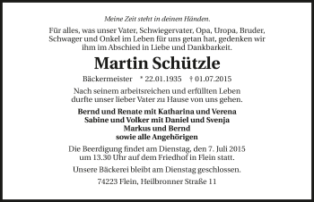 Traueranzeige von Martin Schützle 