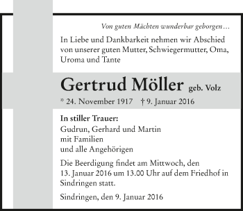 Traueranzeige von Gertrud Möller 