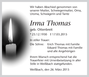 Traueranzeige von Irma Thomas 