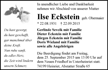 Traueranzeige von Ilse Eckstein 