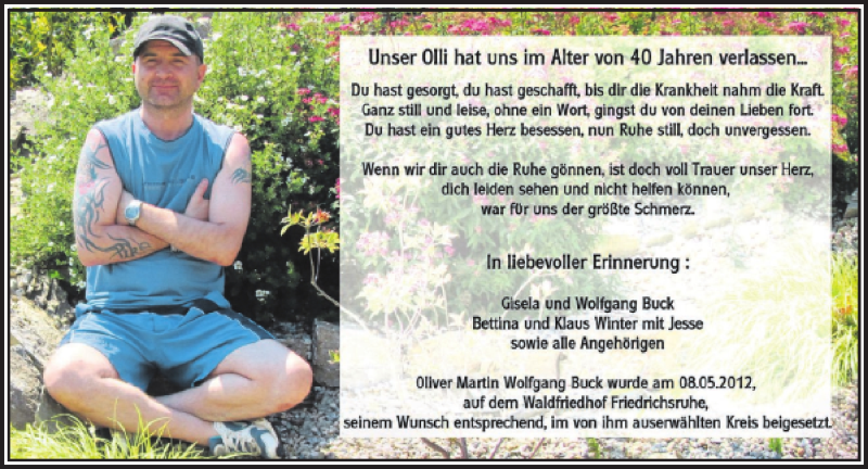  Traueranzeige für Oliver Buck vom 09.05.2012 aus 