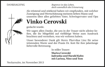 Traueranzeige von Vinko Cerovski 