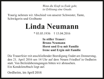 Traueranzeige von Linda Neumann 