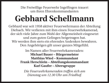 Traueranzeige von Gebhard Schellmann 