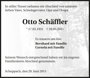 Traueranzeige von Otto Schäffler 