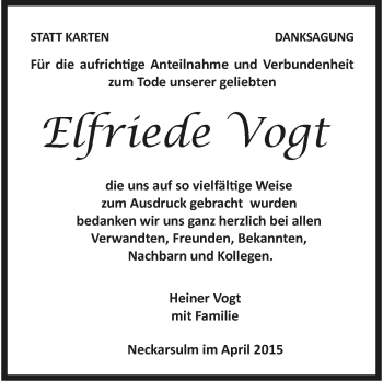 Traueranzeige von Elfriede Vogt 