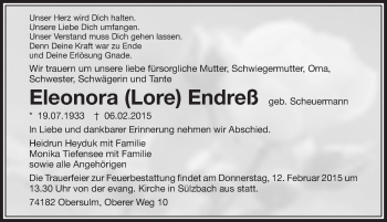 Traueranzeige von Eleonora Endreß 