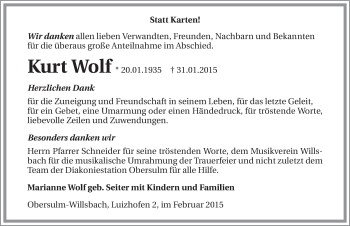 Traueranzeige von Kurt Wolf 