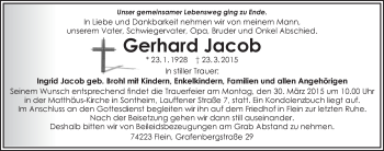 Traueranzeige von Gerhard Jacob 