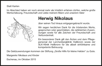 Traueranzeige von Herwig Nikolaus 