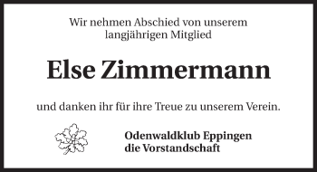 Traueranzeige von Else Zimmermann 