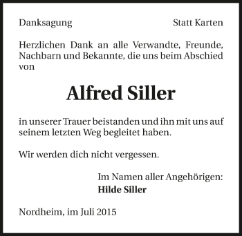 Traueranzeige von Alfred Siller 
