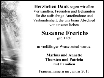 Traueranzeige von Susanne Frerichs 