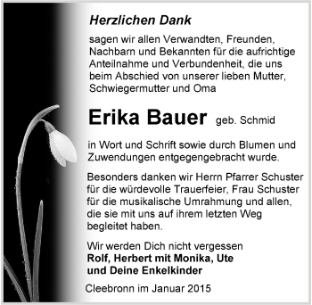 Traueranzeige von Erika Bauer 