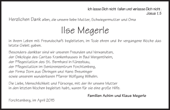 Traueranzeige von Ilse Megerle 