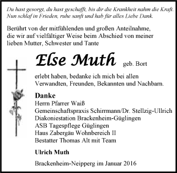 Traueranzeige von Else Muth 