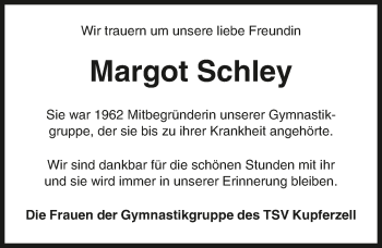 Traueranzeige von Margot Schley 