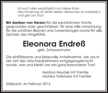 Traueranzeige von Eleonora Endreß 